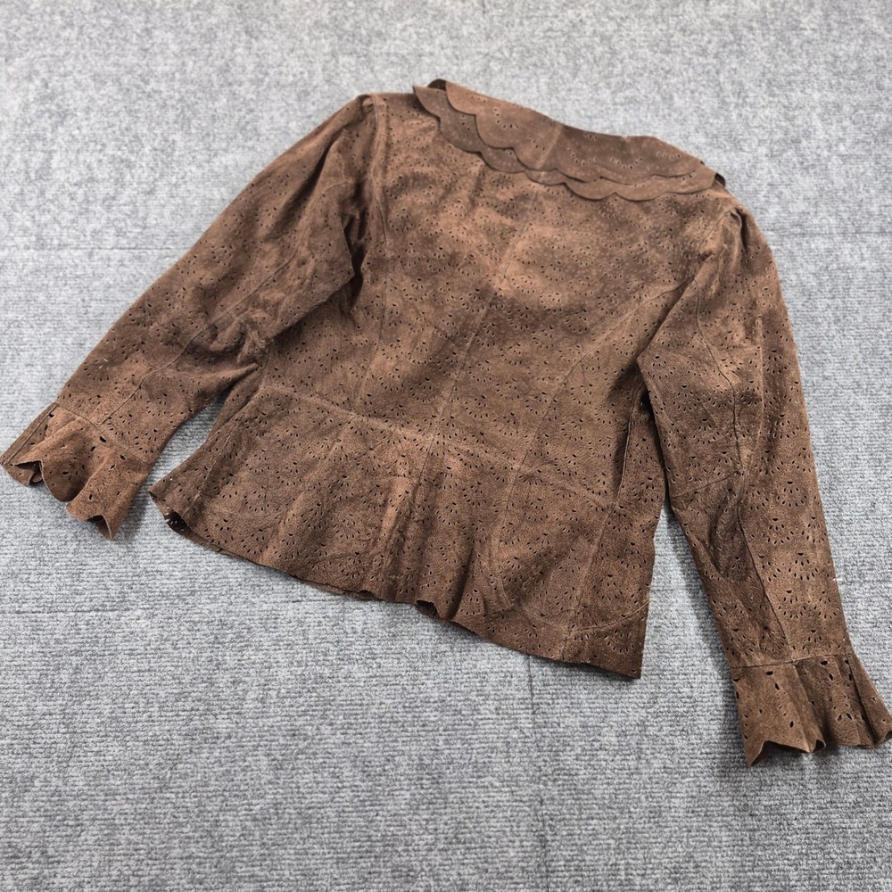 Leather Eyelet | Coldwater Creek Brown Suede Jacket Scalloped Collar Womens PL